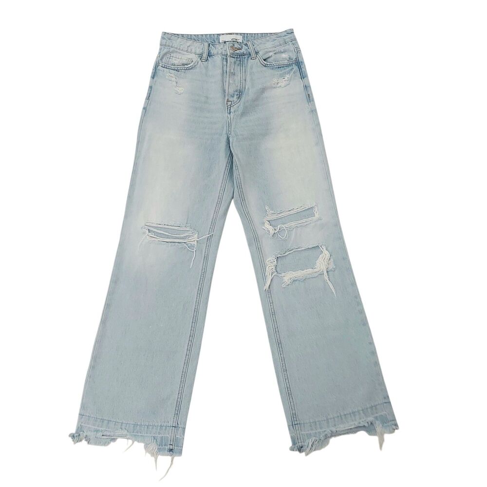 Vervet Jeans Womens 25 Blue Wide Leg Button Distressed Cotton Raw Hem Retro Y2K
